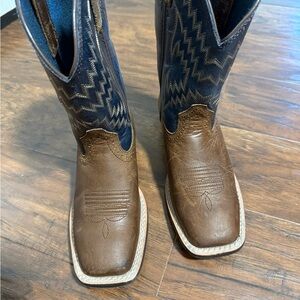 Brown and Blue Square Toe Cowboy Boots